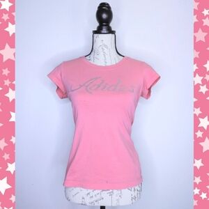 Adidas Y2K Womens Tee Shirt Small Pink Rhinestone Logo